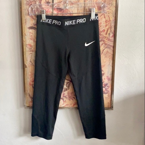 NIKE PRO STRETCH BLACK CROP LEGGINGS WORKOUT GYM S - Picture 2 of 10